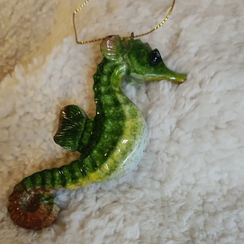 Green Seahorse Resin Ornament